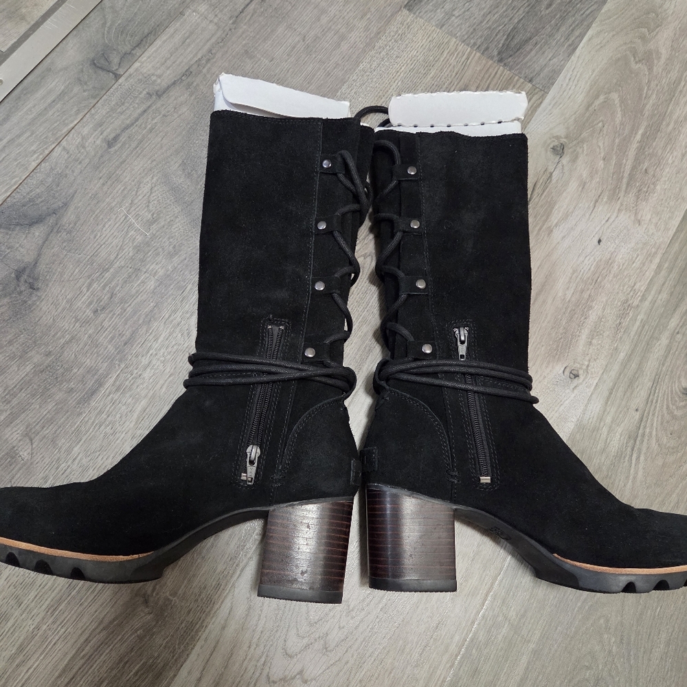Sorel Black Suede Knee-High Block Heel Boots - Picture 5 of 9